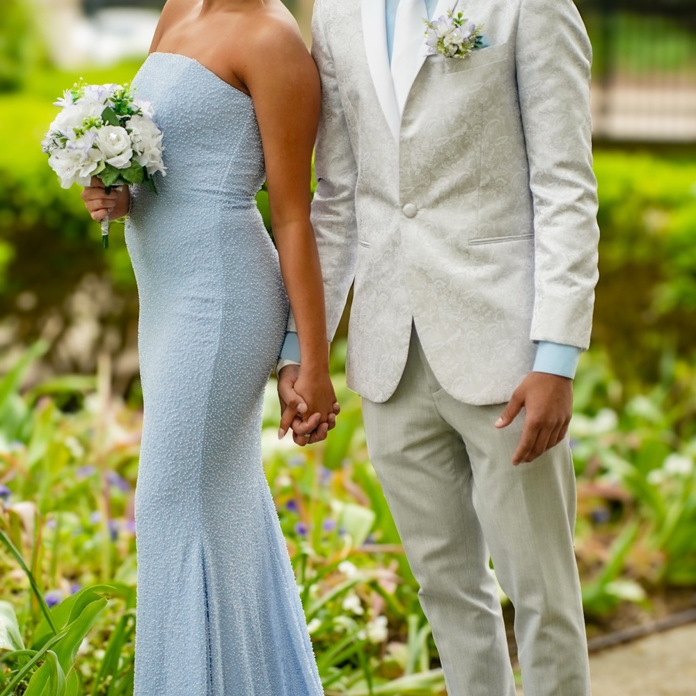 Elegant Light Blue Strapless Gown